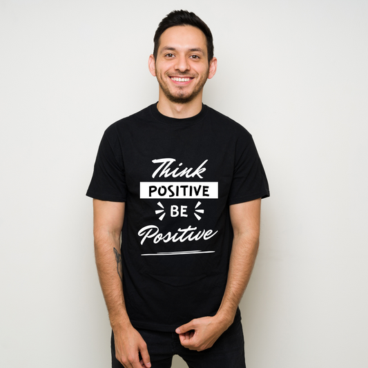 "Think Positive" Printed T-Shirt – Cotton, Round Neck, Half Sleeves